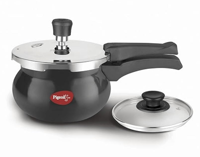 ஸ்டோவ்கிராஃப்ட் டைட்டானியம் ஹார்ட் அனோடைஸ்டு அலுமினியம் அவுட்டர் லிட் ஹேண்டி பிரஷர் குக்கர், 2 லிட்டர், கருப்பு நிறத்தில் உள்ள புறா