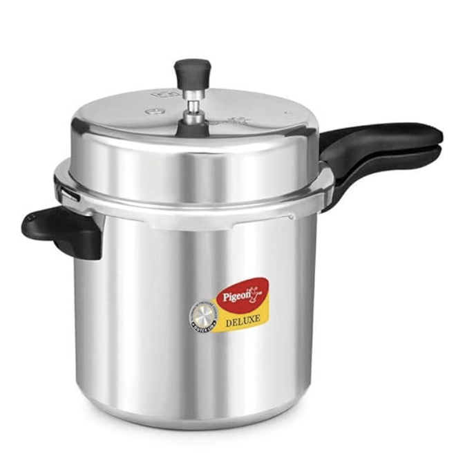 Pigeon by Stovekraft Deluxe Aluminium Outer Lid Pressure Cooker, 10 Litres, Silver