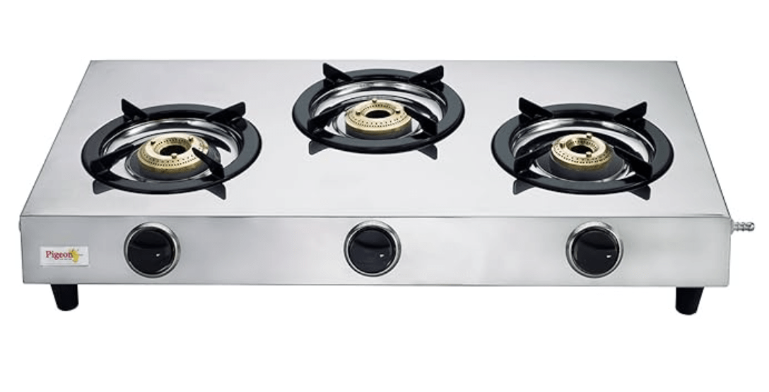 Pigeon by Stovekraft Stainless Steel 123 Open LPG Gas Stove, (3 Burner, Silver, Manual Ignition)