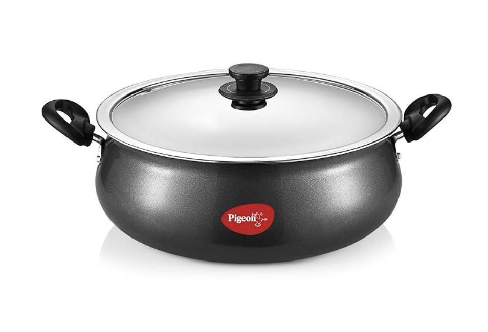 Pigeon by Stovekraft Non-Stick Aluminium Gravy Pot with Lid , 9 Litres (Red)