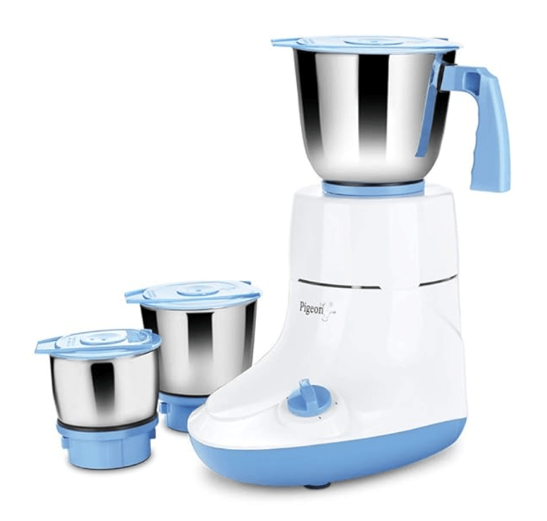 Pigeon by Stovekraft Glory 550 Watt Mixer Grinder with 3 Stainless Steel Jars for Dry Grinding, Wet Grinding and Making Chutney, white (14430)