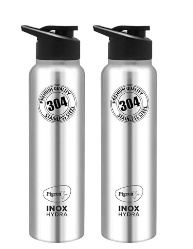Pigeon Inox Hydra 900 ml Bottle (Pack of 2, Black, Steel/Chrome, Steel)