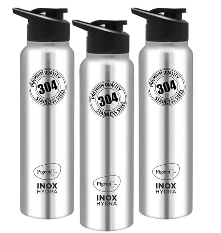 Pigeon Inox Hydra 900 ml Sipper (Pack of 3, Black, Steel/Chrome, Steel)