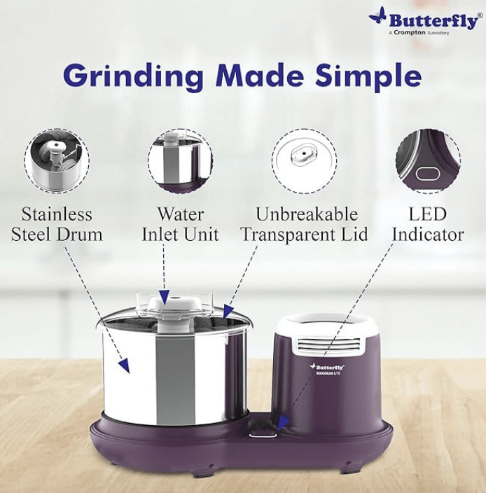 Butterfly Wet Grinder Magnum Lite 110-120 volts, 1.5 Litres, 230 watts (For use in USA and Canada only)