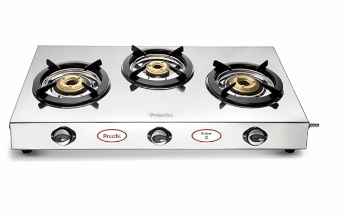 Preethi Ember Stainless Steel 3-Burner Gas Stove, Manual