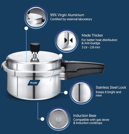 Preethi Neo Aluminium Induction Base Outer Lid Pressure Cooker, 3 Litres