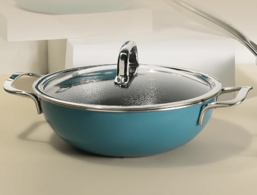 ARTTDINOX Vida Stainless Steel Triply Kadhai with Glass Lid | 24 cm | 2.7 LTR | Etched nonstick | Rivetless Wired Double Handles | Induction & Gas Base | 7 Yrs Warranty | Jindal Stainless