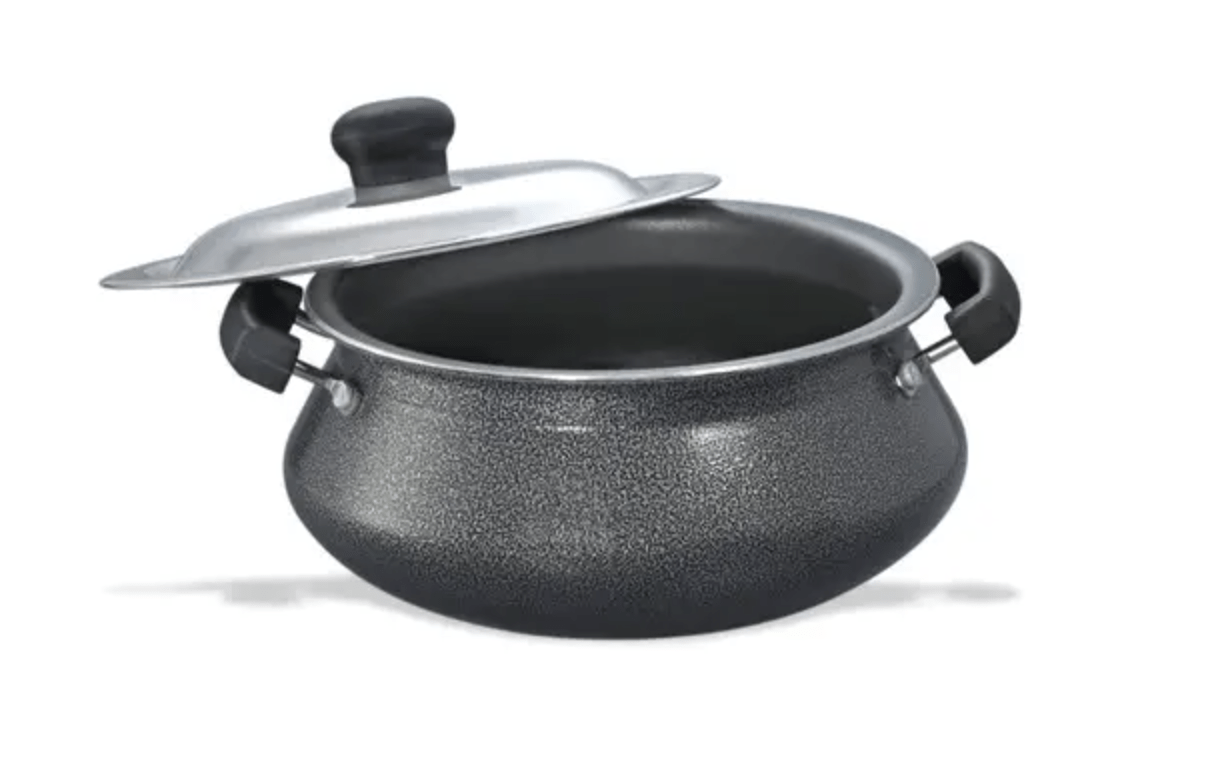Prestige Omega Select Plus Teflon Non-stick Coated Handi with Stainless Steel Lid and Scrubber for Non-Stick Cookware, (Black) 16cm