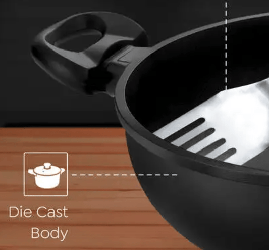 Prestige Omega Die-Cast Plus Aluminium Non-Stick Kadai 24 Cm with Glass Lid
