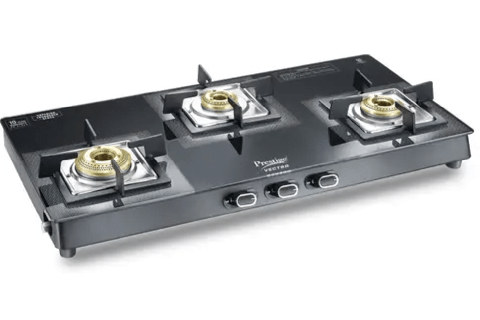 Prestige Vectra Gas Table | Powder Coated Body | Glass Top with Brass Burners