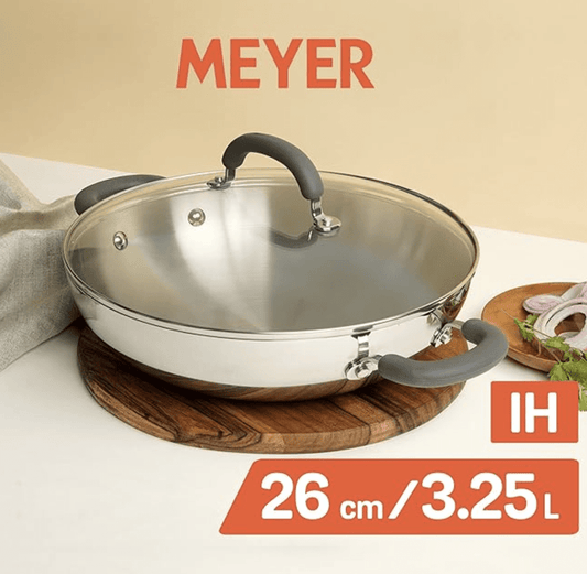 Meyer Trivantage Nickel Free Stainless Steel Triply Kadai | Steel Kadhai with Lid | Stainless Steel Kadhai | Kadhai for deep Fry, 26cm, Silver