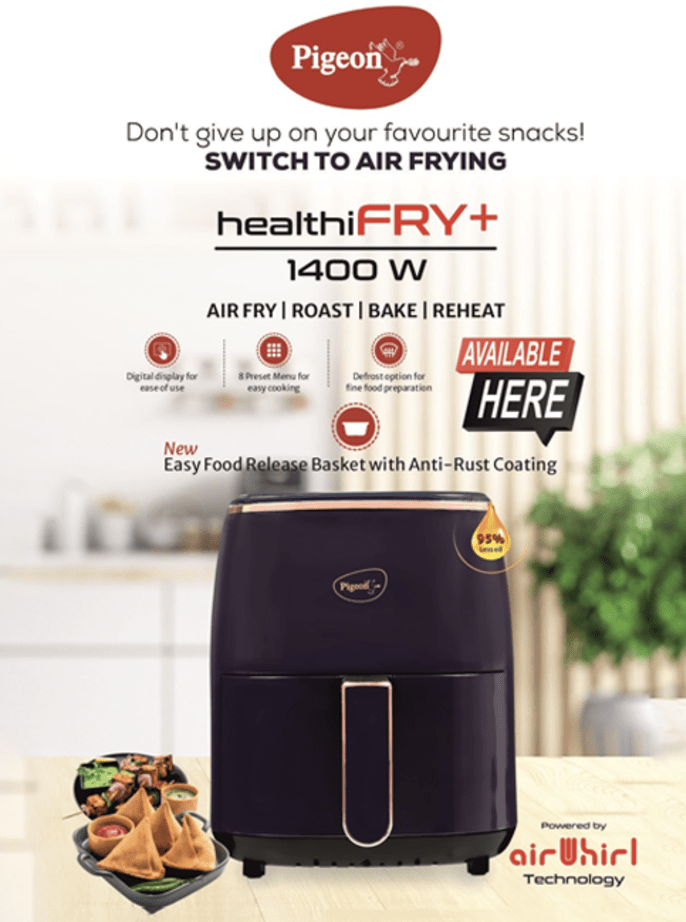 Pigeon Air Fryer HEALTHI FRY PLUS 1400 Watts Air Fry, Roast, Bake, Reheat