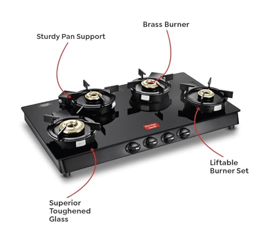 Prestige Svachh Neo Toughened Glasstop Liftable Burners Gas Stove (Black)
