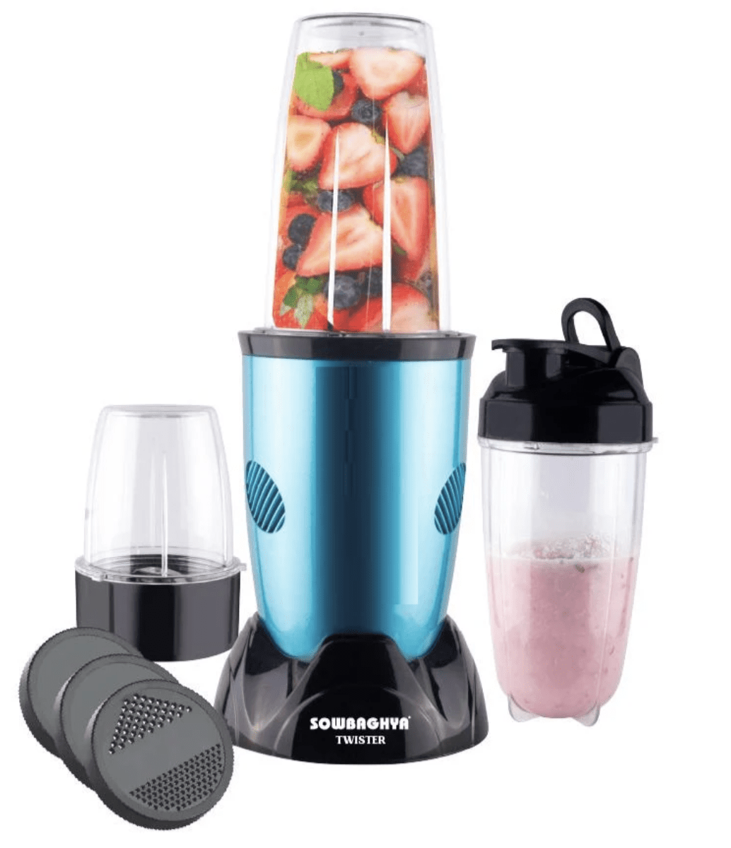 Sowbaghya Twister Bullet Mixer | Powerful 450W Motor | Perfect for Smoothies, Juices & Chutnies | 3 Jars, 2 Blades | Black