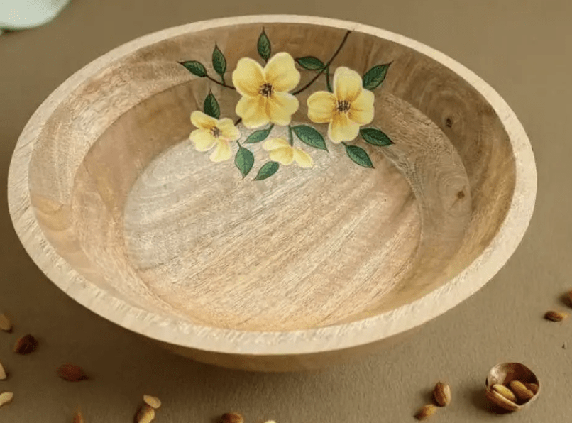 Hand Painted Wooden Bowl Handcrafted from Mango Wood - Eco Friendly Tableware