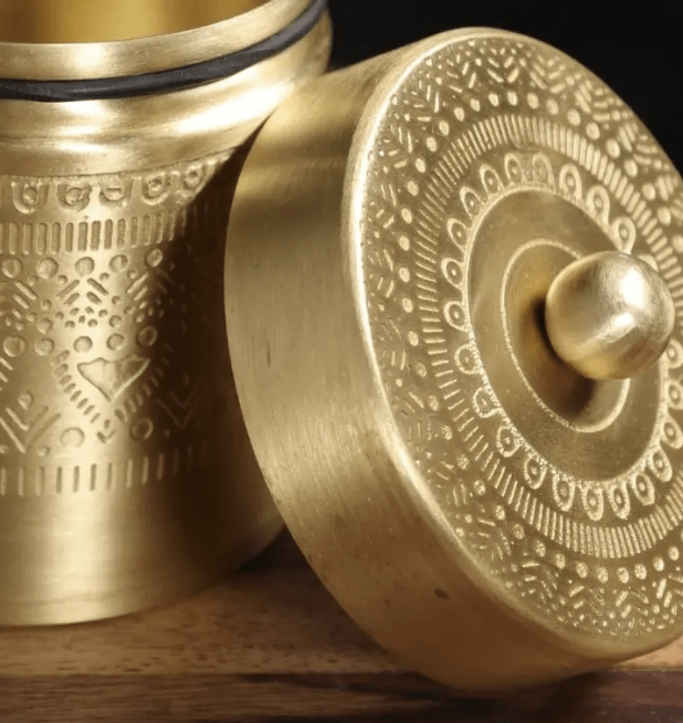 Handcrafted Brass Jar with Lid for Tea, Sugar and Spice in Kitchen Use | Handmade in India