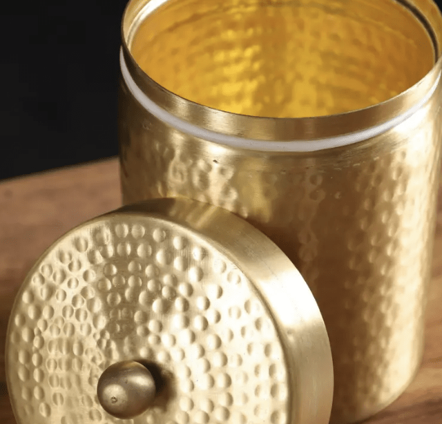 Handcrafted Hammered Brass Jar with Lid | Large: 4" Diameter, 5" Height