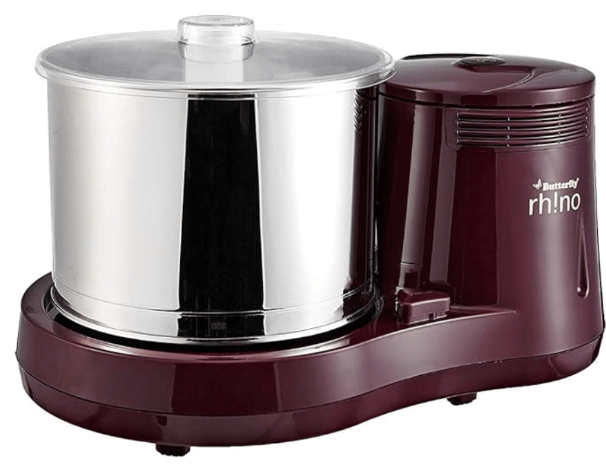 Butterfly Rhino 2 Litres Table-Top Wet Grinder | 150 Watts | Shockproof ABS Body | 4-way Grinding | Easy Clean & Maintenance | Stainless Steel Drum | 2 Years Manufacturer's Warranty | Cherry Red