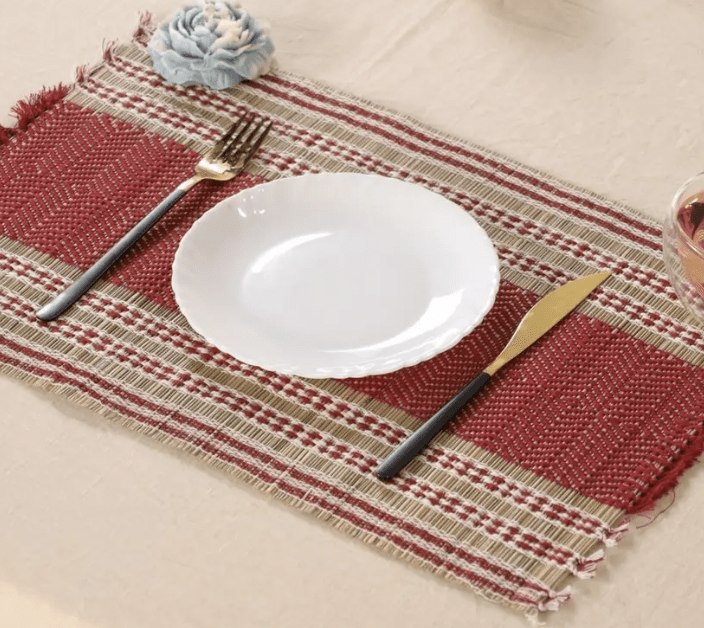 Handmade Dining Table Mats In Maroon (Set Of 4/6) | Eco Friendly Tableware Sustainably Handwoven from Natural Grass