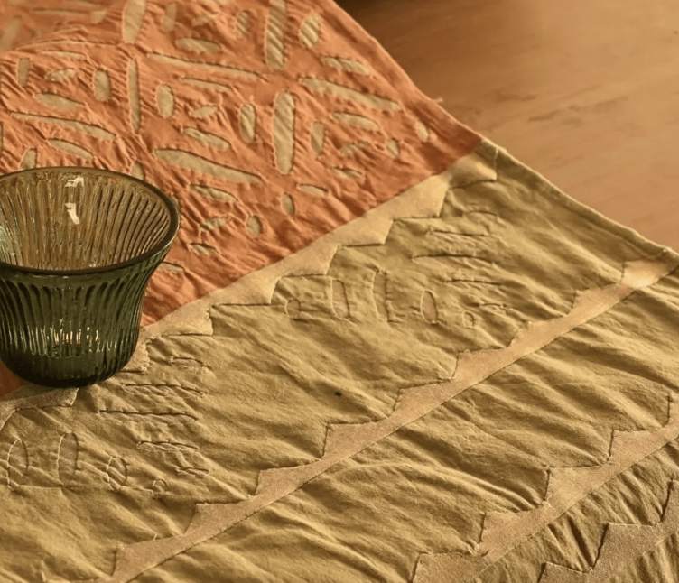 Coral & Sage Green Applique Cotton Dining Table Runner | 15" x 60" | Marigold Collection