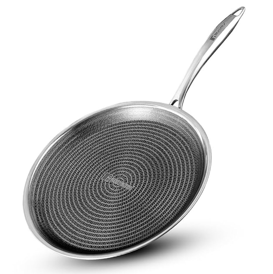 BERGNER Hi-Tech Prism Dosa Tawa 28 cm diameter (Stainless Steel, Non-stick, Induction Bottom)
