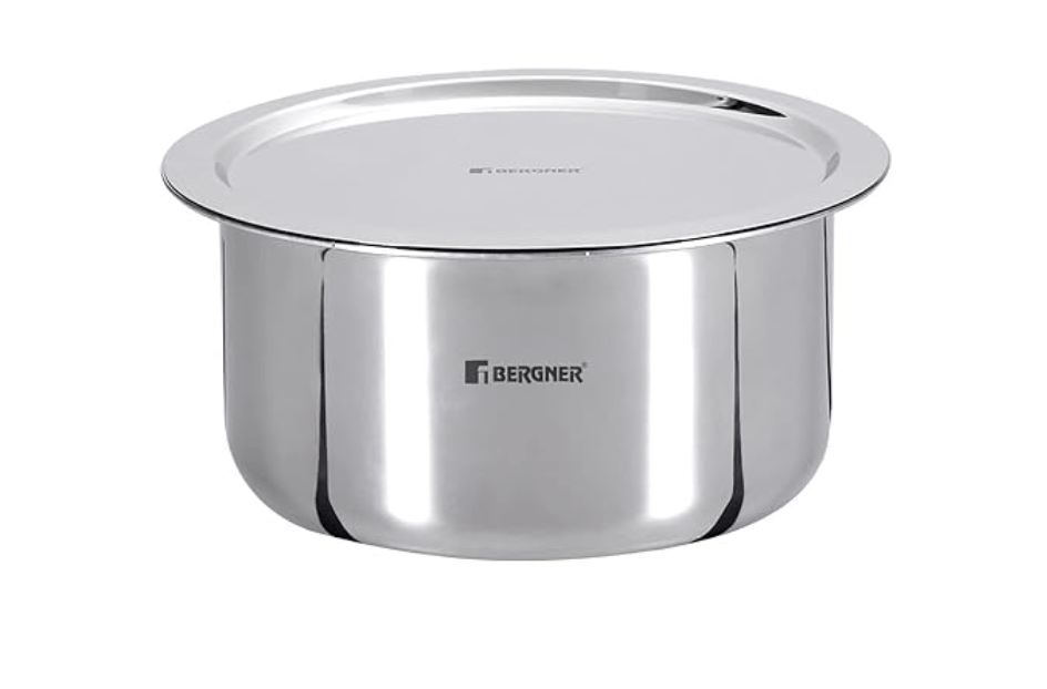 Bergner TriPro Tri-Ply Stainless Steel 14 cm Tope with Lid, Patila with Stainless Steel Lid, 1.3 Litre Topia with Lid, Induction Base and Gas Ready, Easy-use Flared Rim, 5-Year Warranty by Bergner