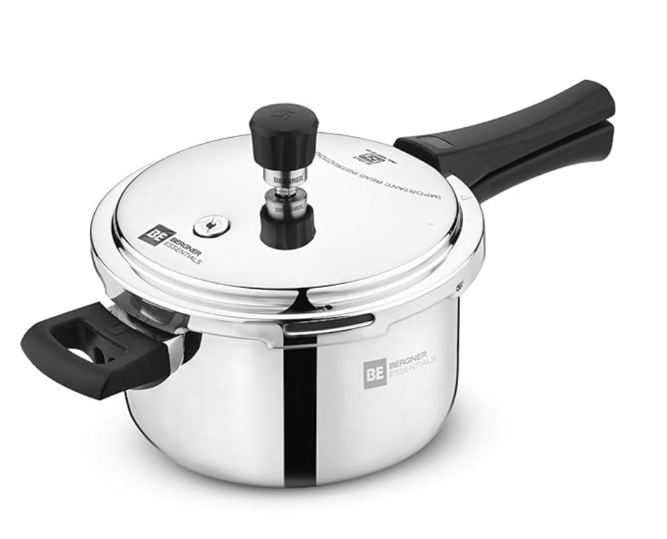 Bergner BE Bergner Essentials Tripro Triply Stainless Steel 3 Liters Outer Lid Pressure Cooker, Faster and Even Heating, Healthy Cooking, Easy to Clean, Full Induction Bottom and Gas Stove Ready