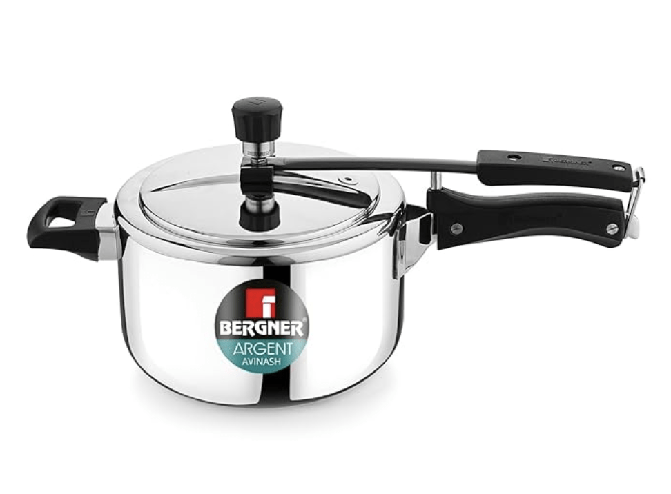 Bergner Argent TriPly 18/10 Stainless Steel 3.5 Liters Inner Lid Pressure Cooker, Pressure Cooker with Rivetless Technology, 2.5 mm Body Thickness, Induction Bottom and Gas Ready - Silver