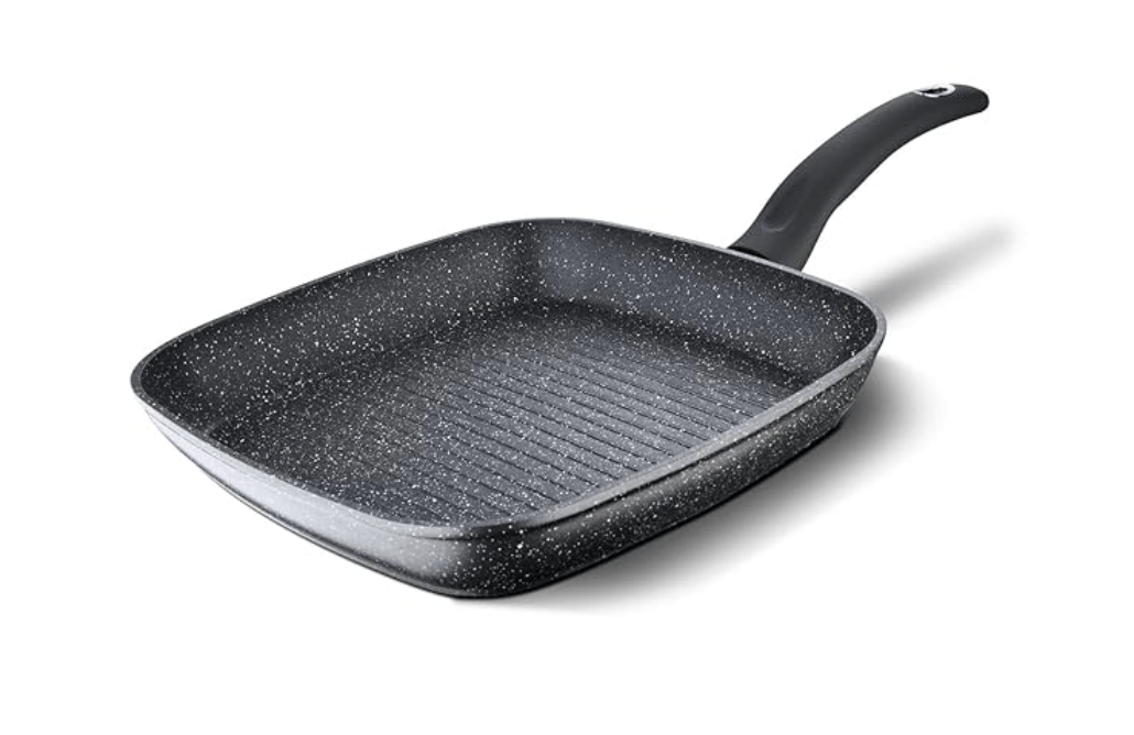 बर्गनर ओरियन नॉन-स्टिक 28 सेमी ग्रिल पैन/ग्रिडल, 100% पुनर्चक्रण योग्य, कम तेल वाले टिक्का/कबाब/सैंडविच/स्टोवटॉप बेबेक के लिए, टेक्सचर्ड सॉफ्ट टच हैंडल, ग्रेनाइट फ़िनिश, इंडक्शन और गैस रेडी