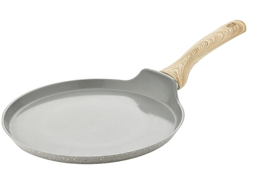 बर्गनर नेचुरली सिरेमिक फोर्ज्ड एल्युमीनियम 28 सेमी फ्लैट डोसा तवा सॉफ्ट टच हैंडल के साथ, अंदर ग्रे सिरेमिक कोटिंग, बाहर मार्बल डॉट्स फिनिश, स्वस्थ, टिकाऊ - इंडक्शन बॉटम और गैस स्टोव रेडी