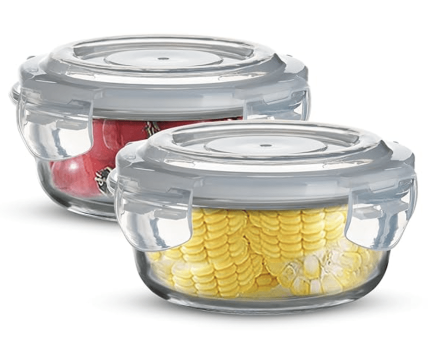 சமையலறைக்கான BERGNER போரோசிலிகேட் கண்ணாடி பக்கவாட்டு பூட்டு வட்ட சேமிப்பு கொள்கலன், காற்று புகாத மற்றும் கசிவு இல்லாத மூடி, BPA இல்லாதது, மைக்ரோவேவ் மற்றும் ஓவன் பாதுகாப்பானது, நீக்கக்கூடிய சிலிகான் வெள்ளை கேஸ்கெட், ஒவ்வொன்றும் 400 மில்லி (2 தொகுப்பு)