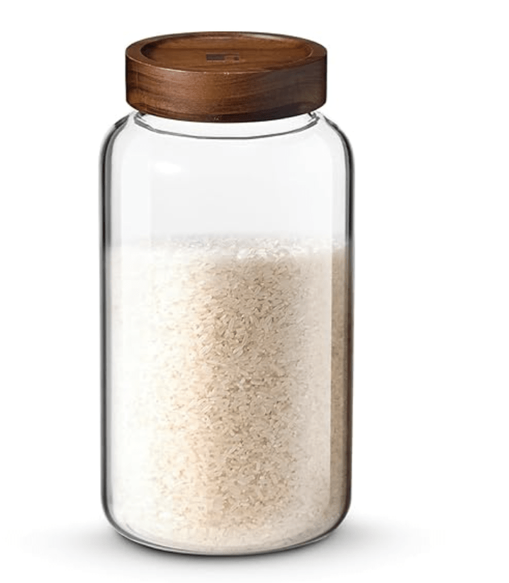 BERGNER Acadia Borosilicate 2600ml Glass Jar with Solid Wood Lid, For Storing and Preserving Sugar, Flour, Tea, Coffee, Spices, Biscuits, Oats | Airtight Multipurpose Glass Container for Kitchen