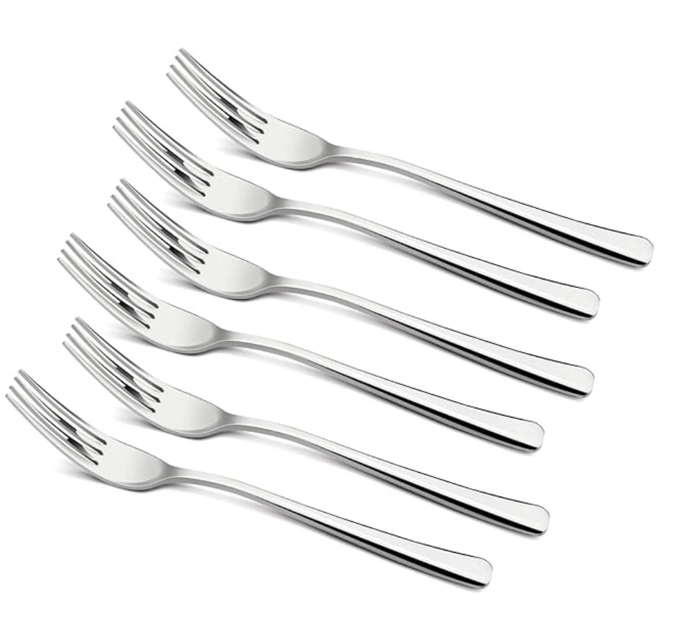 Bergner BE Essentials Lucia Stainless Steel 6 Pcs Dinner Fork Set, 18.5cm Fork, Modern Ergonomically Designed Premium Fork for Home and Kitchen, Durable, Stain Resistant, 3mm Thickness - Silver
