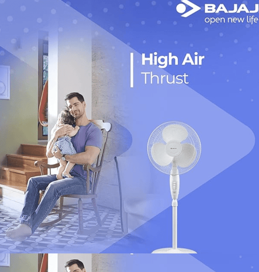 Bajaj Esteem 400 MM Oscillating Pedestal Fan for Home|Stand Fan with Tilt Mechanism|Voltage Protection|100% CopperMotor|HighAir Delivery|3-Speed Control|Telescopic Arrangement|2-Yr Warranty 【White】