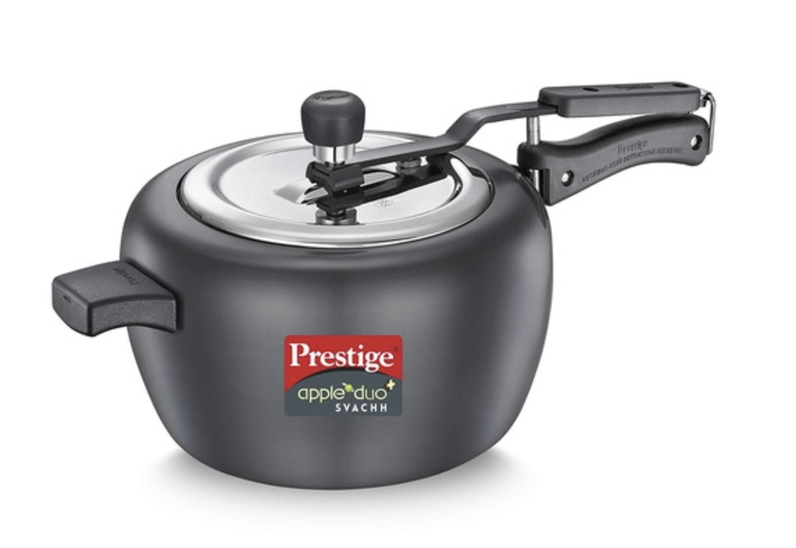 பிரெஸ்டீஜ் ஆப்பிள் டியோ பிளஸ் ஹார்ட் அனோடைஸ்டு ஸ்பிலேஜ் கண்ட்ரோல் பிரஷர் குக்கர் 5 எல் (கருப்பு)