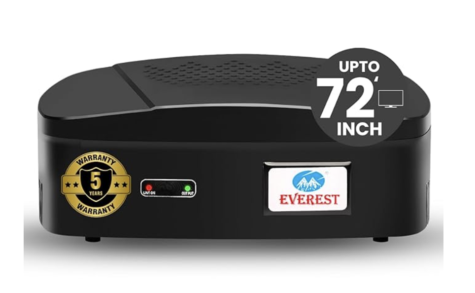 एवरेस्ट ईएनटी 100-एन मॉडल एबीएस बॉडी आकर्षक डिजाइन वोल्टेज स्टेबलाइजर 72 इंच तक एलईडी टीवी, होम थिएटर, सेट टॉप बॉक्स, ब्लू-रे प्लेयर टेबल टॉप और वॉल माउंटेबल (कार्य सीमा: 90 वी से 290 वी)