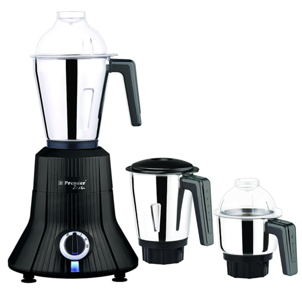 Premier Zesta Mixer Grinder | 3 Stainless Steel Multipurpose Jars | Wet & Dry Grinding Stainless Steel Blade | ABS Body | 230V/750W Powerful Motor | CVAC Technology | 5 Years Motor Warranty | Black