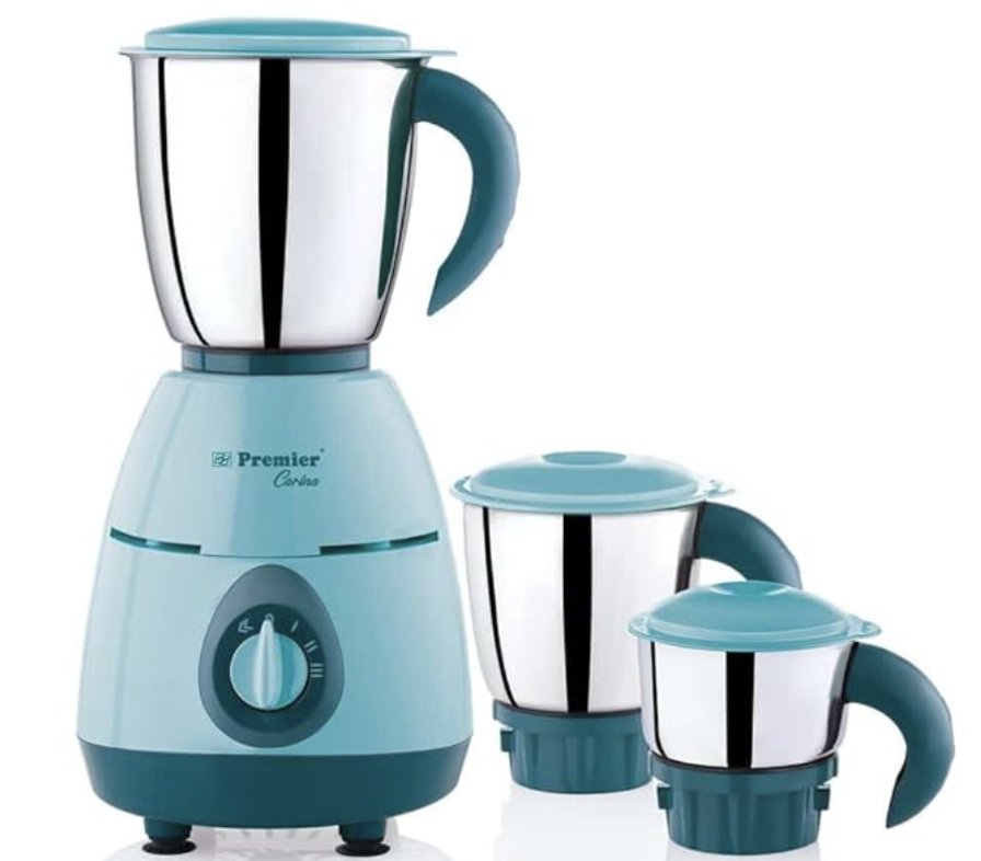 Premier Carina 500W Mixer Grinder- Light Green | 3 Stainless Steel Multipurpose Jars | ABS Body | Overload safety | Heavy Duty Motor | 5 Years Motor Warranty | 1.5 Thickness Multifunctional Blade