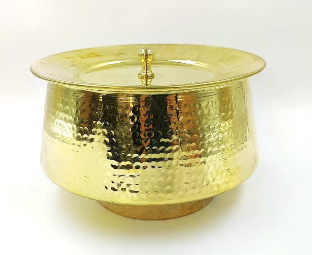 3 Liter Pure Brass Hammered Biryani Handi with Lid - Tin Coated (Kalai)