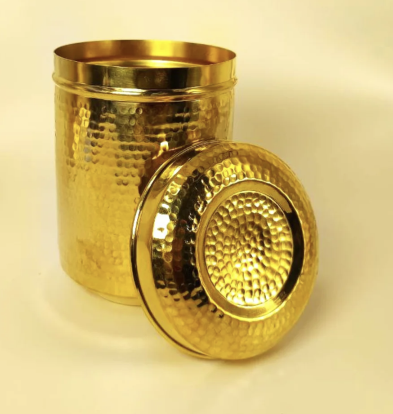 Handmade Traditional Hammered Pure Brass Pital Kitchen Storage Container 01 | Brass Storage Container | Brass Deep Dabba