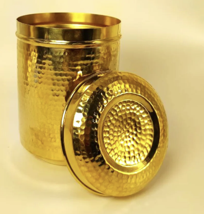 Handmade Traditional Hammered Pure Brass Pital Kitchen Storage Container 06 | Brass Storage Container | Brass Deep Dabba