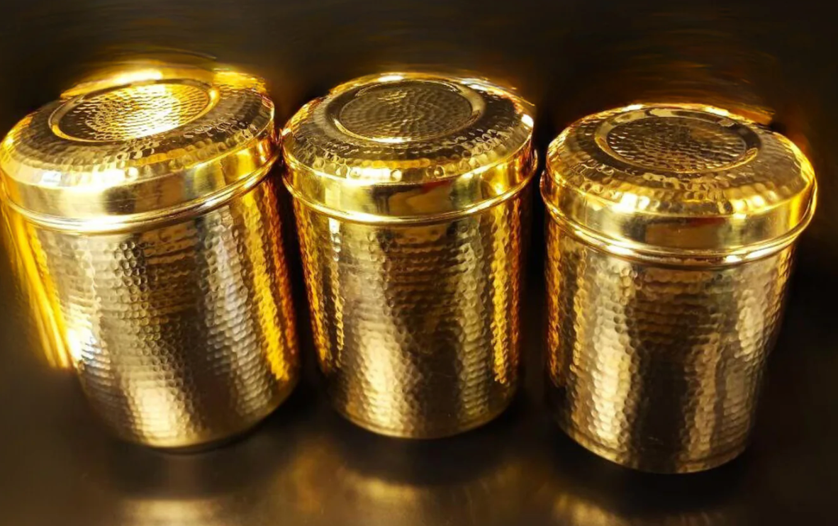 Handmade Traditional Hammered Pure Brass Pital Kitchen Storage Container 4,5,6 | Brass Storage Container | Brass Deep Dabba