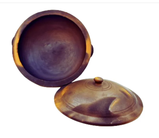 2 Liter Premium Handcrafted Clay Kadai | Handi with Lid for Cooking and Serving. Color: Black