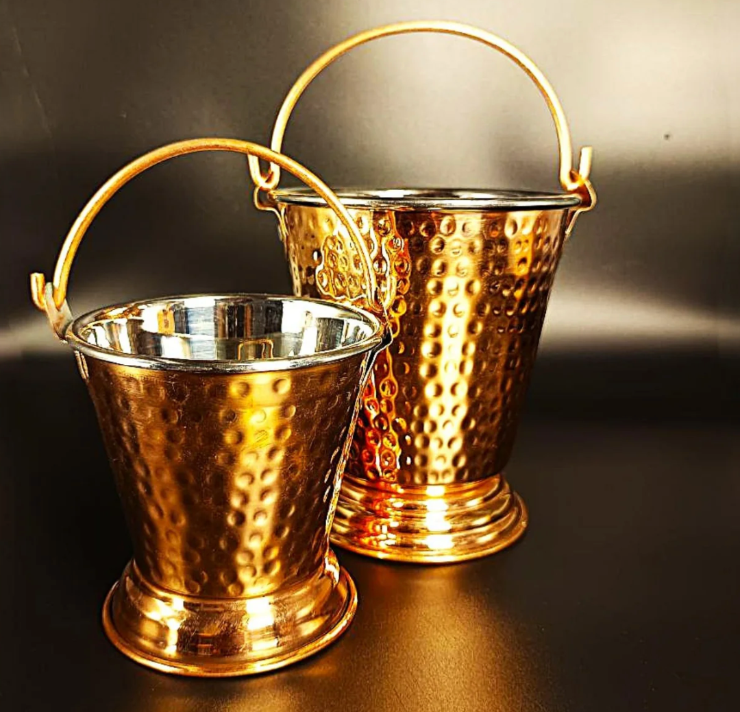 Set of 2 (300 ML + 500 ML) Pure Copper Bucket / Balti with Steel Inside, Serveware & Tableware