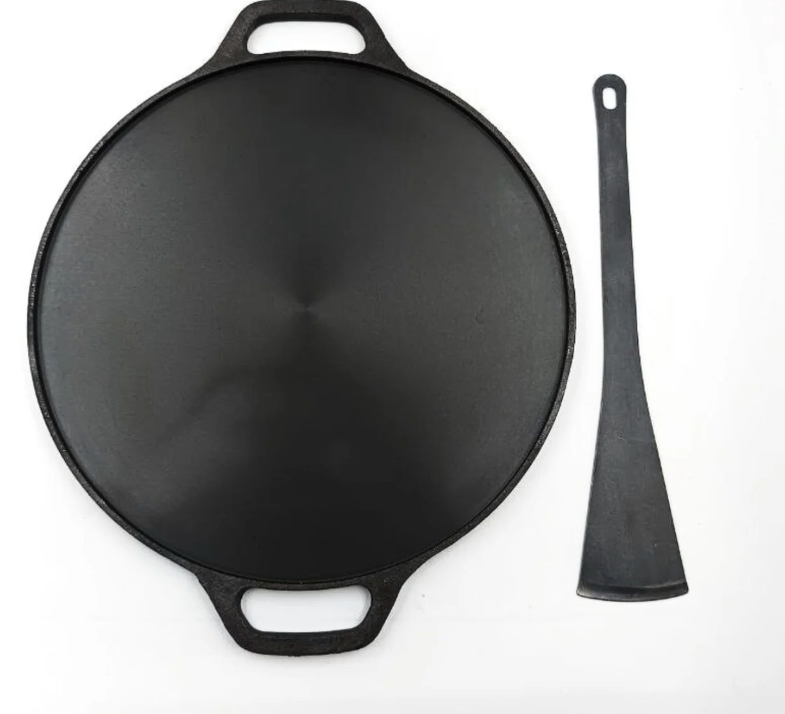 Cast Iron Roti/Chapati/Dosa Kallu Tawa Smooth Finish with Iron Ladle | 12 inch