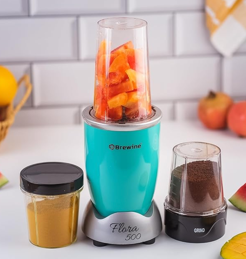 Brewine Flora 500 Nutri Blender, 500W Motor, Aqua Blue - Powerful Nutrient Extraction | Portable | Compact | and Easy to Clean Blender for Smoothies | Juices | and Shakes