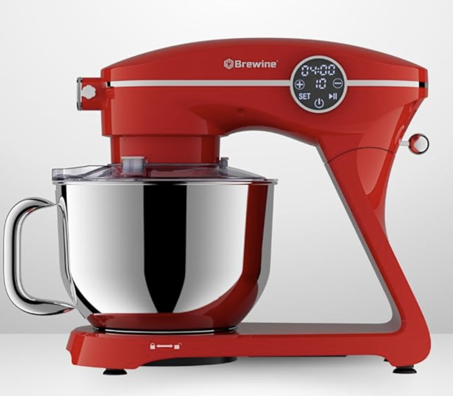 Brewine 1800W Stand Mixer with 6L Stainless Steel Bowl, 10-Speed Touch Screen & Timer, Auto Shut Off, Aluminium Die-Cast Body, 2 Year Warranty