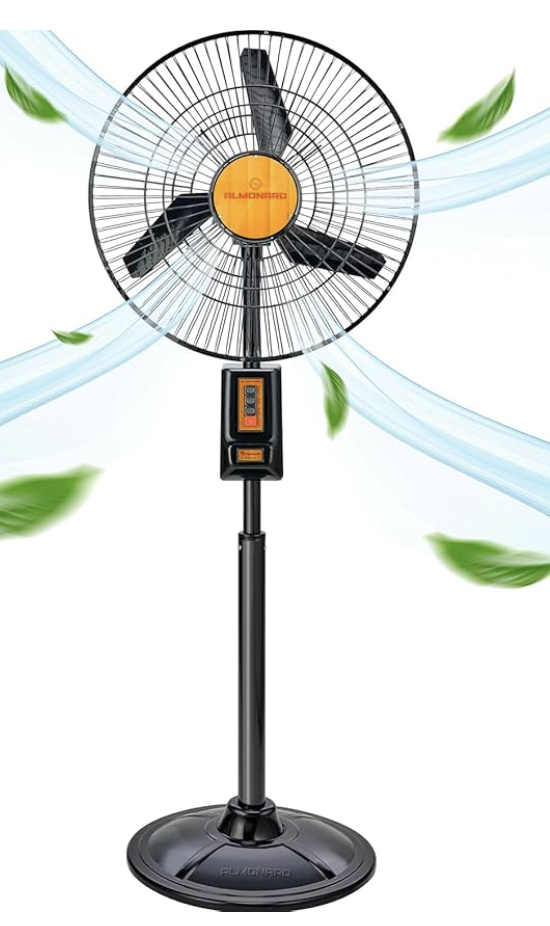 अलमोनार्ड 18” (450 मिमी) मार्क-II पेडेस्टल फैन - 3 स्पीड सेटिंग्स और कास्ट एल्युमीनियम मेटल ब्लेड के साथ हाई स्पीड स्टैंड फैन - एडजस्टेबल फैन हाइट और टिल्ट के साथ 90 डिग्री ऑसिलेटिंग पेडेस्टल फैन - काला