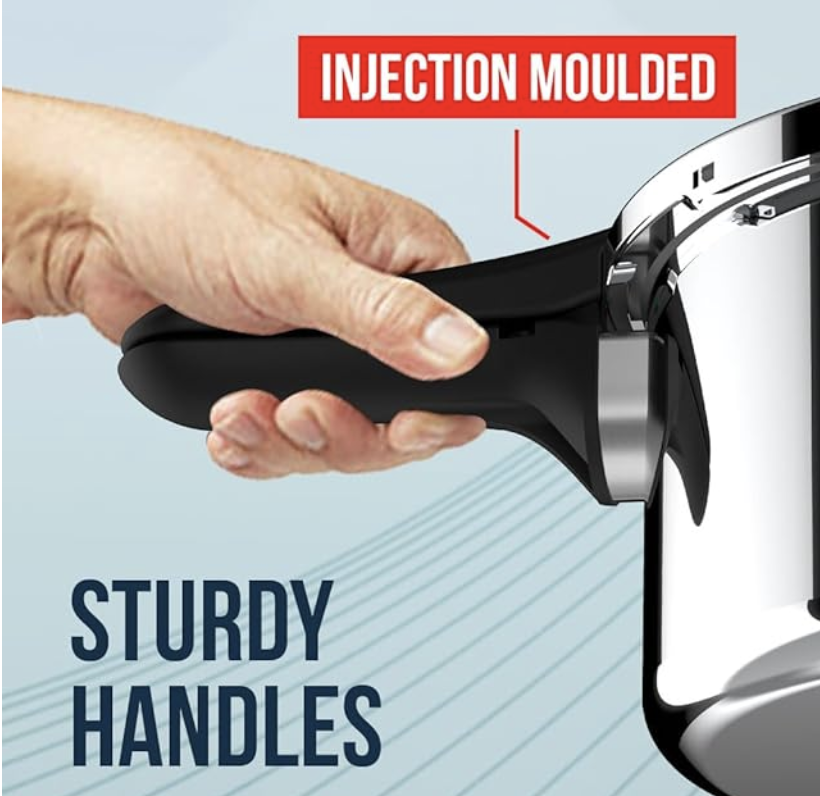 अल्ट्रा ट्रिपली क्रोनो प्रेशर कुकर 2 लीटर | सीटी काउंटर | स्पिलेज कंट्रोल | AISI 304 फ़ूड ग्रेड स्टेनलेस स्टील कुकर | 5 साल की वारंटी, इंजेक्शन मोल्डेड हैंडल और इंडक्शन कम्पैटिबल