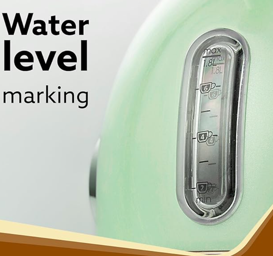AGARO Regency Vintage Kettle 1.8L with Temperature Gauge, Hot Water Boiler & Tea Heater with Curved Handle, Visible Water Level Line, Led Light, Auto Shut-Off&Boil-Dry Protection,Green